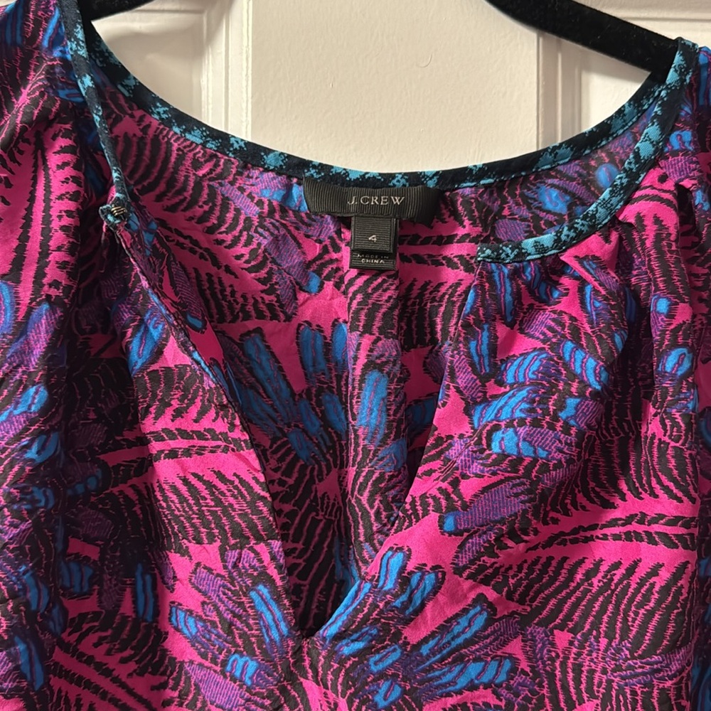JCrew fuchsia and turquoise sleeveless floral print silk blouse size 4 - Picture 5 of 8